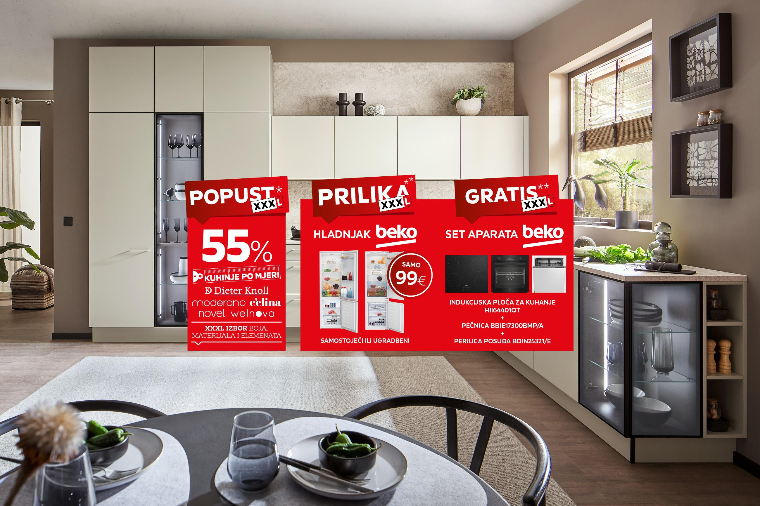 POPUST* 55% kuhinje po mjeri Dieter Knoll, moderano, c'elina, novel, welnova + PRILIKA hladnjak Beko + GRATIS set aparata Beko