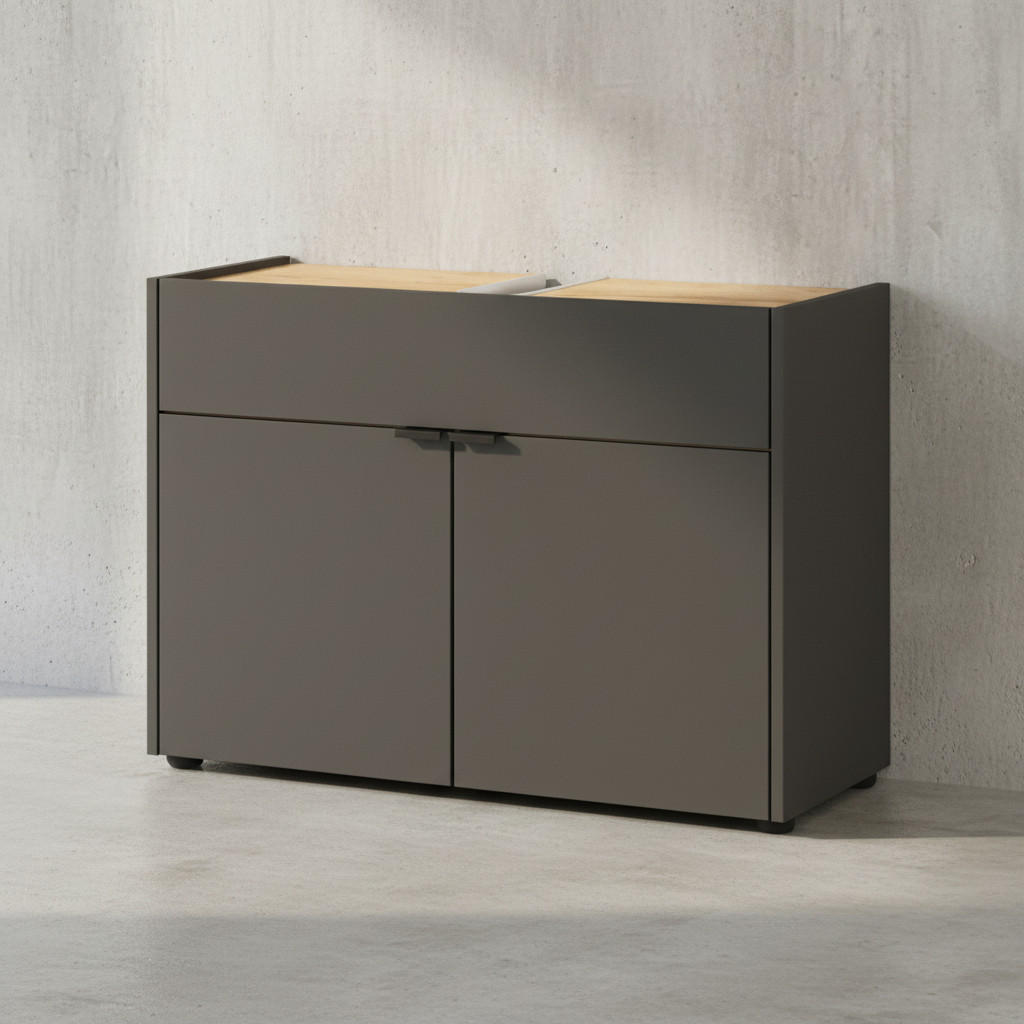 UNTERSCHRANK 80x34x60 cm stoßfest mit Siphonaussparung und Easy-Clean-Oberfläche, Grau-Beige 80x34x60 cm - Grau, Holz/Metall (80/60/34cm) - KADIMA DESIGN