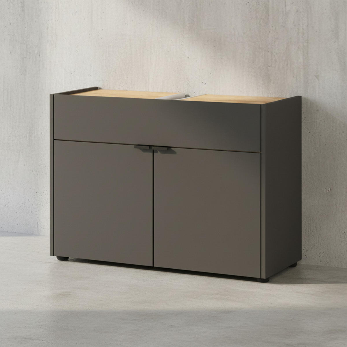 UNTERSCHRANK 80x34x60 cm stoßfest mit Siphonaussparung und Easy-Clean-Oberfläche, Grau-Beige 80x34x60 cm - Grau, Holz/Metall (80/60/34cm) - KADIMA DESIGN