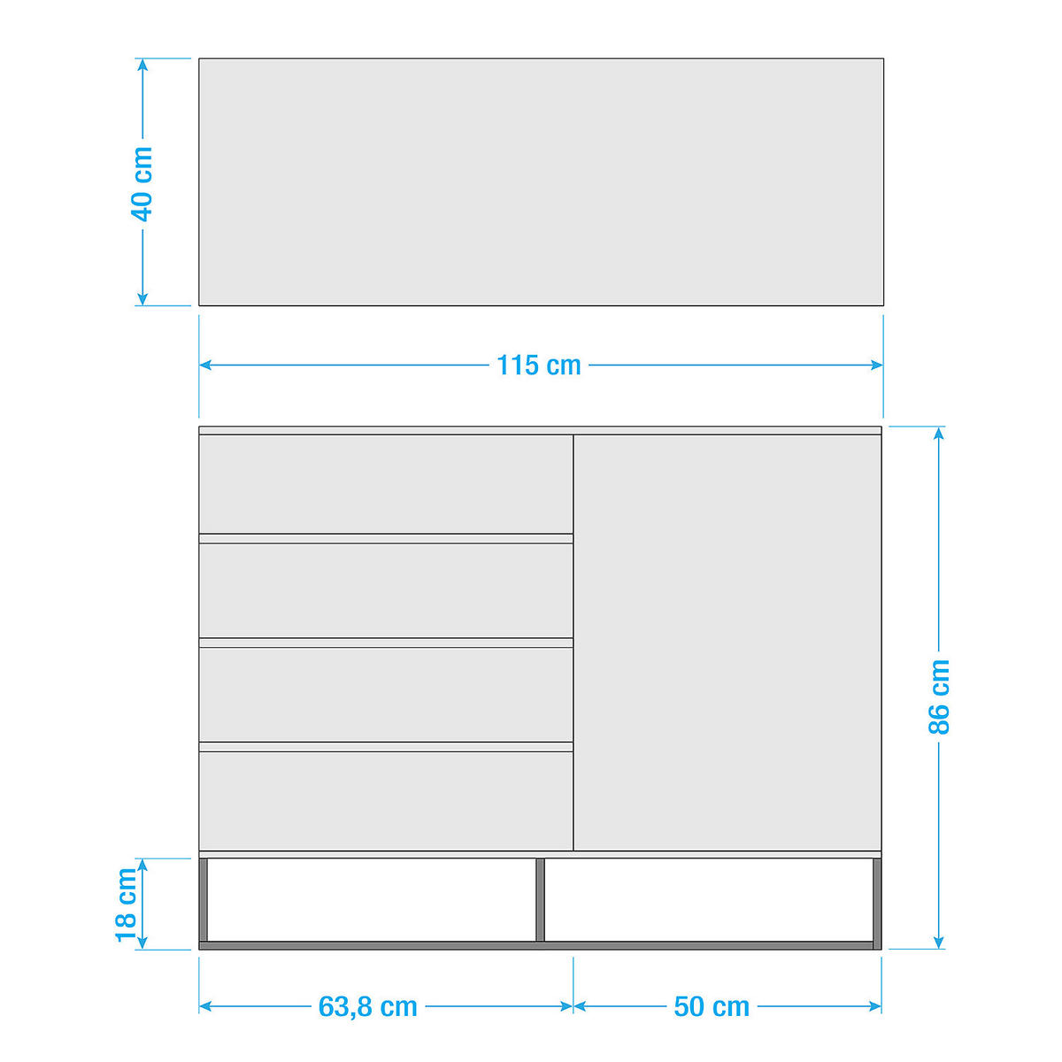 KOMMODE - Echtholzfurnier / Eisen - Eichefarben, Holzwerkstoff (115/86/40cm) - home24