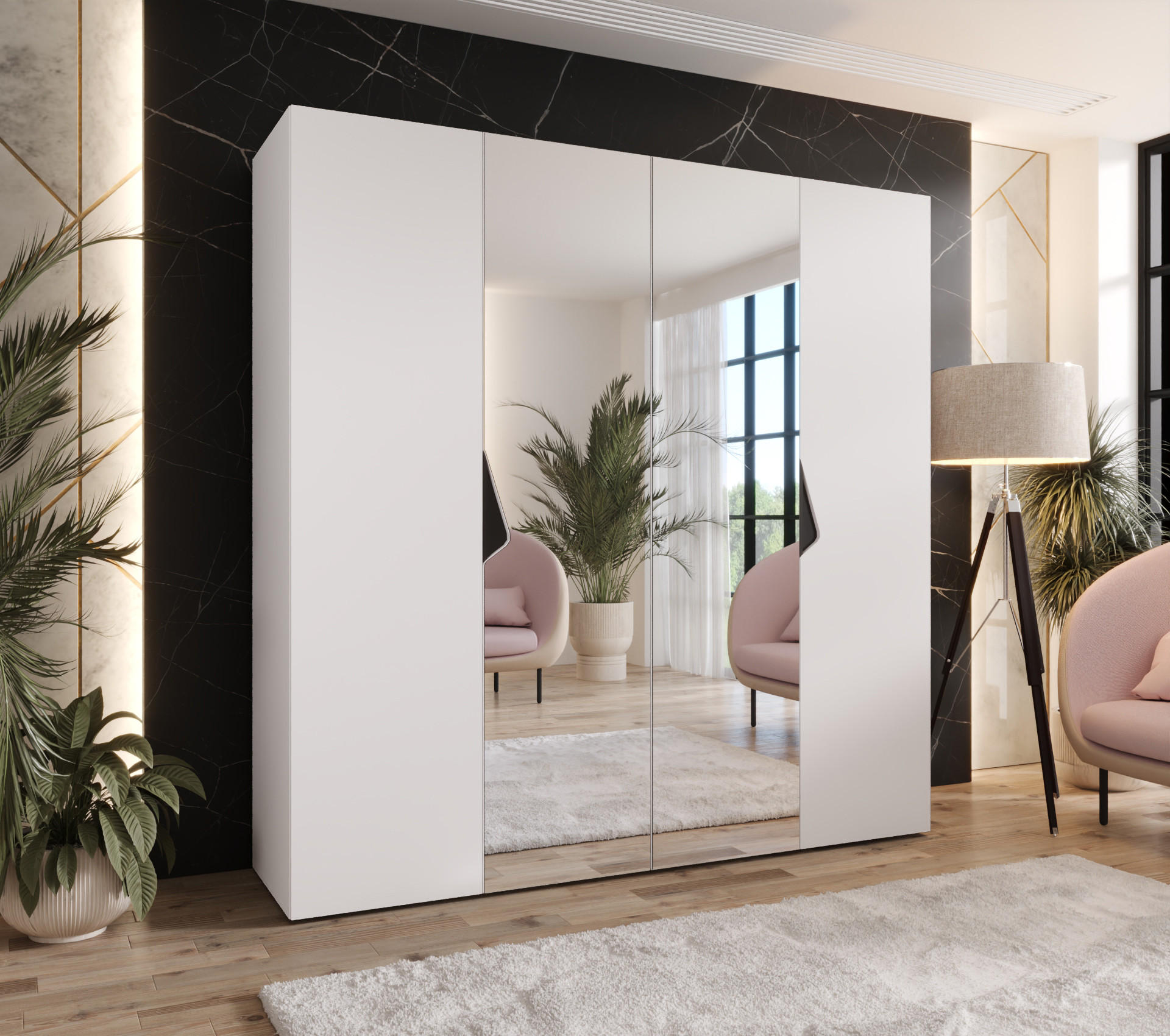 DREHTÜRENSCHRANK 202/200/52 4-türig - Schwarz/Weiß, Holz/Metall (200/202/52cm) - Abiks Möbel