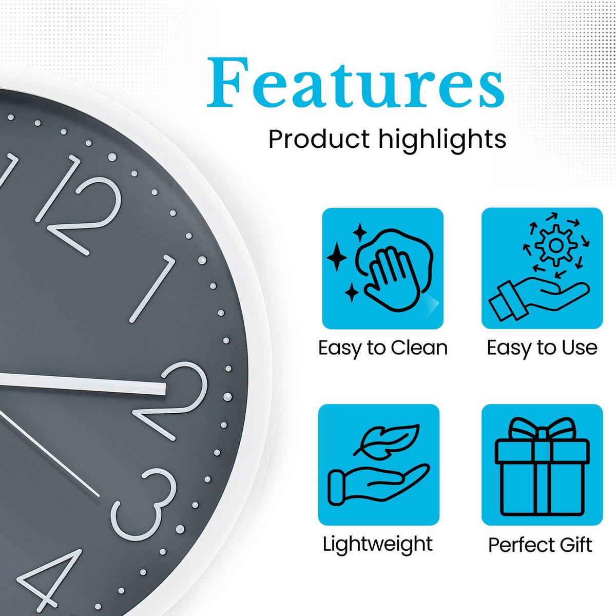 WANDUHR 30.5 cm - Grau, Kunststoff (30.5/30.5/4.5cm) - Intirilife