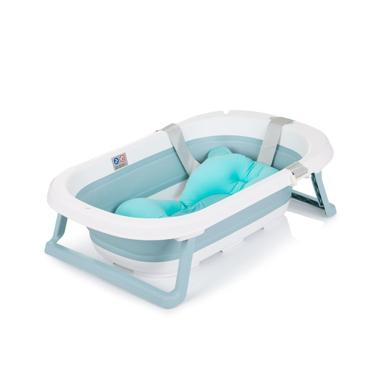 BABYBADEWANNE Isla 80 cm blau mit Badekissen, faltbar, integrierter Wasserablauf, ab Geburt geeignet - Blau, Kunststoff (50/80cm) - Chipolino