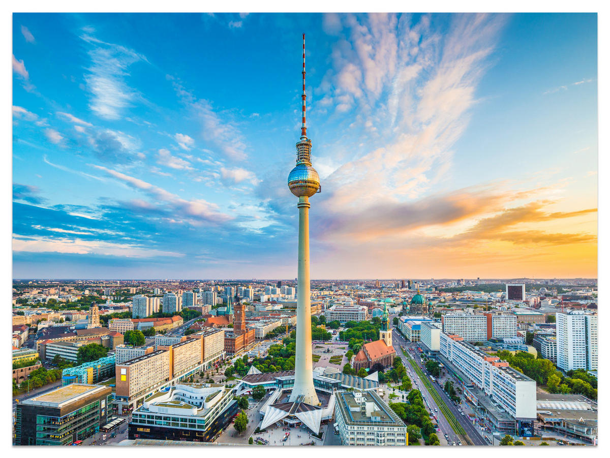 FOTOTAPETA Pre Obývaciu Izbu Televízna Veža Berlín Panoráma Mesta Mrakodrapy 400 x 280 cm - oranžová/hnedá, papier (400/280cm) - Muralo
