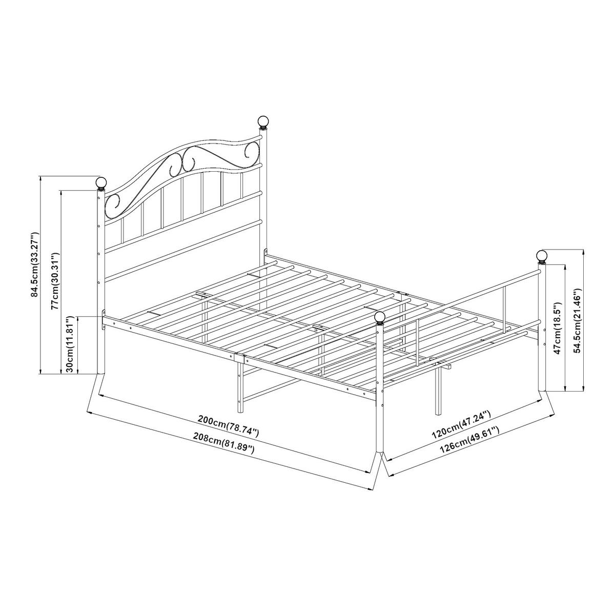 METALLBETT Florenz mit Matratze - Schwarz, Textil/Metall (120/200cm) - [en.casa]