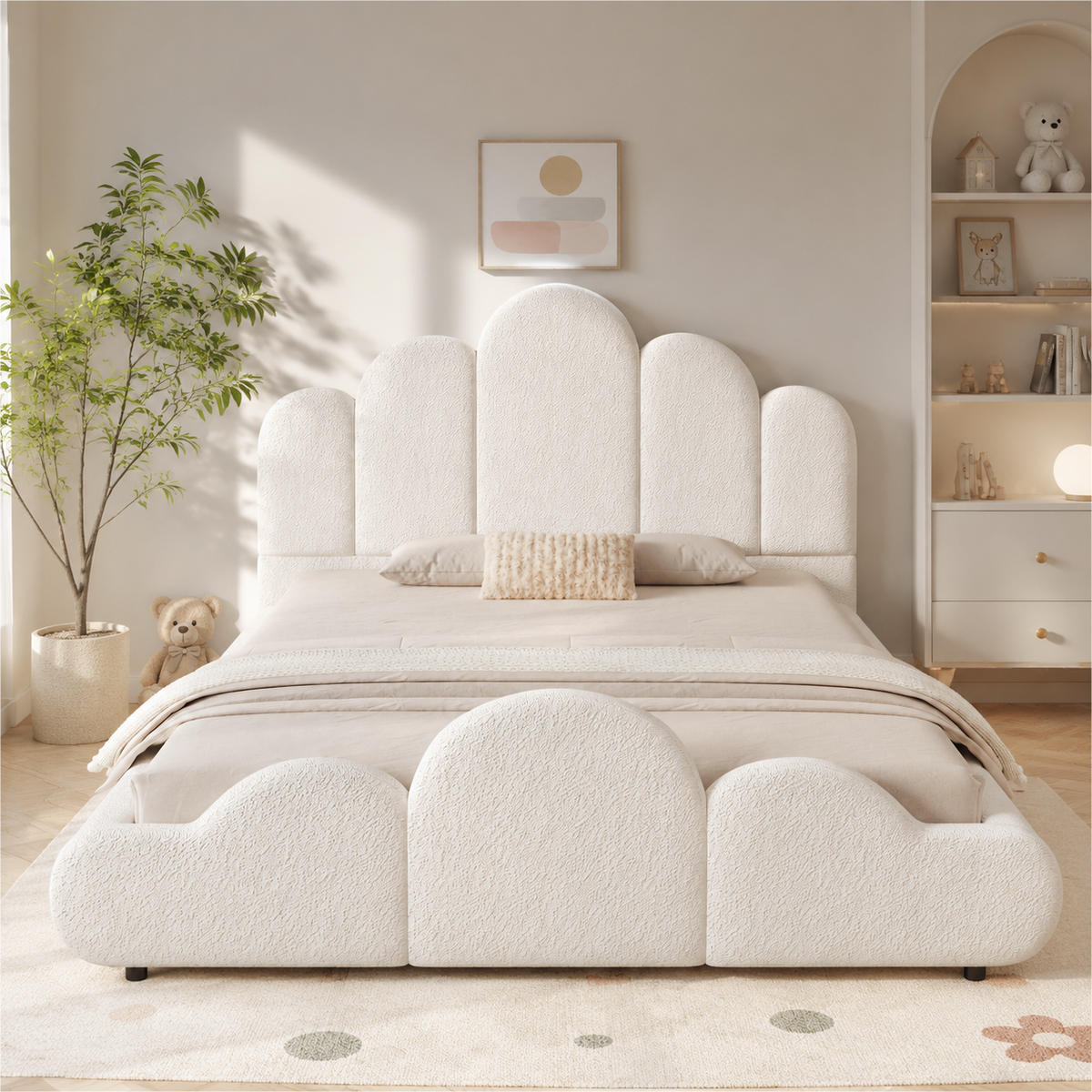 POLSTERBETT 140/200 cm in Beige mit Wolken-Design, abgerundeten Ecken, Bouclé und Lattenrost - Beige/Schwarz, Holzwerkstoff/Textil (140/200cm) - STILVORA