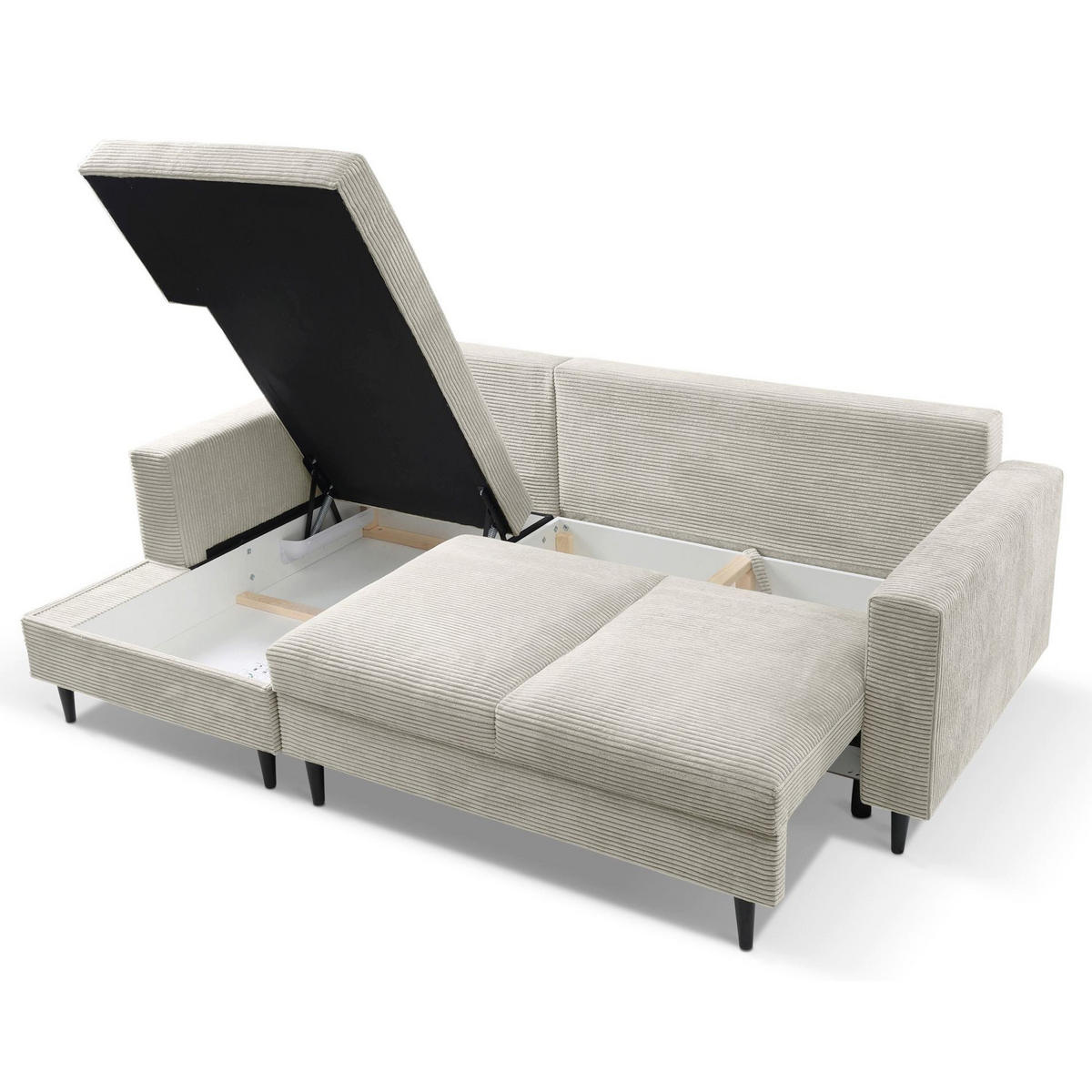 ECKSOFA Nalika Hellbeige mit Cordbezug - Beige/Creme, Holz/Textil (230/143cm) - Selsey