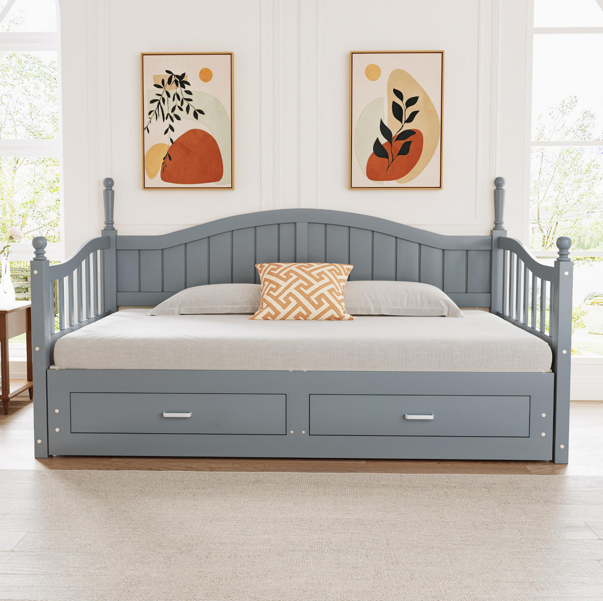 SCHLAFSOFA 90/190 cm ausziehbar mit 2 Schubladen und Lattenrost, Grau - Grau, Holzwerkstoff (97/95/197cm) - Redom