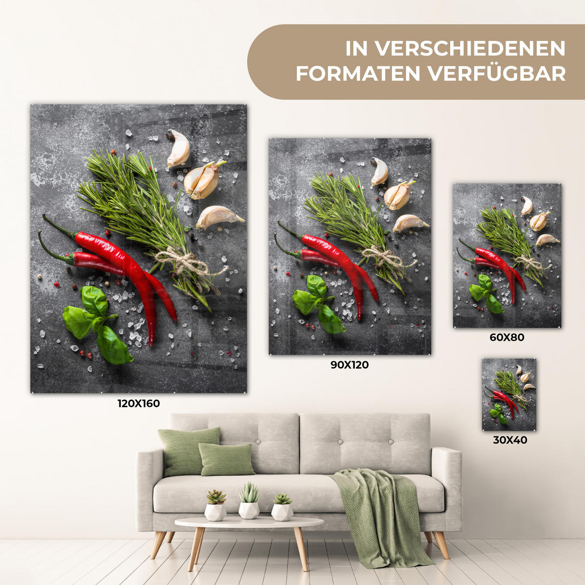 OBRAZ NA AKRYLOVOM SKLE Korenie - bylinky - korenie - betón 60x80 cm - tmavosivá, sklo (60/80cm) - MuchoWow