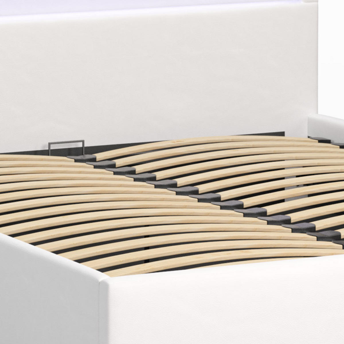 POLSTERBETT 140×200 mit Bettkasten und Lattenrost Nira Öko-Leder weiß LED - Weiß, Holz/Textil (140/200cm) - Jana