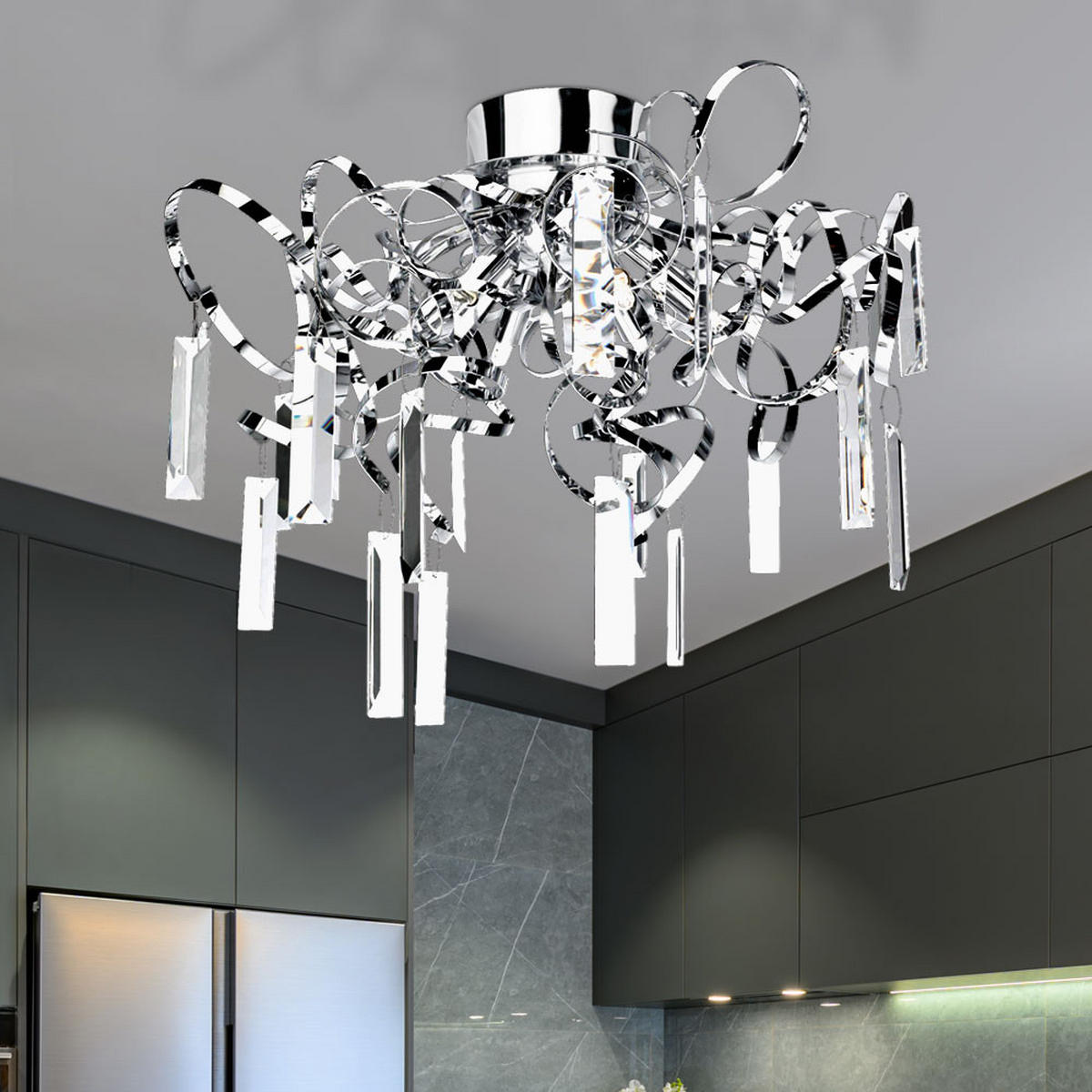 DECKENLEUCHTE Chrom Klar Glas Silber - Silberfarben, Glas (43/50/43cm)