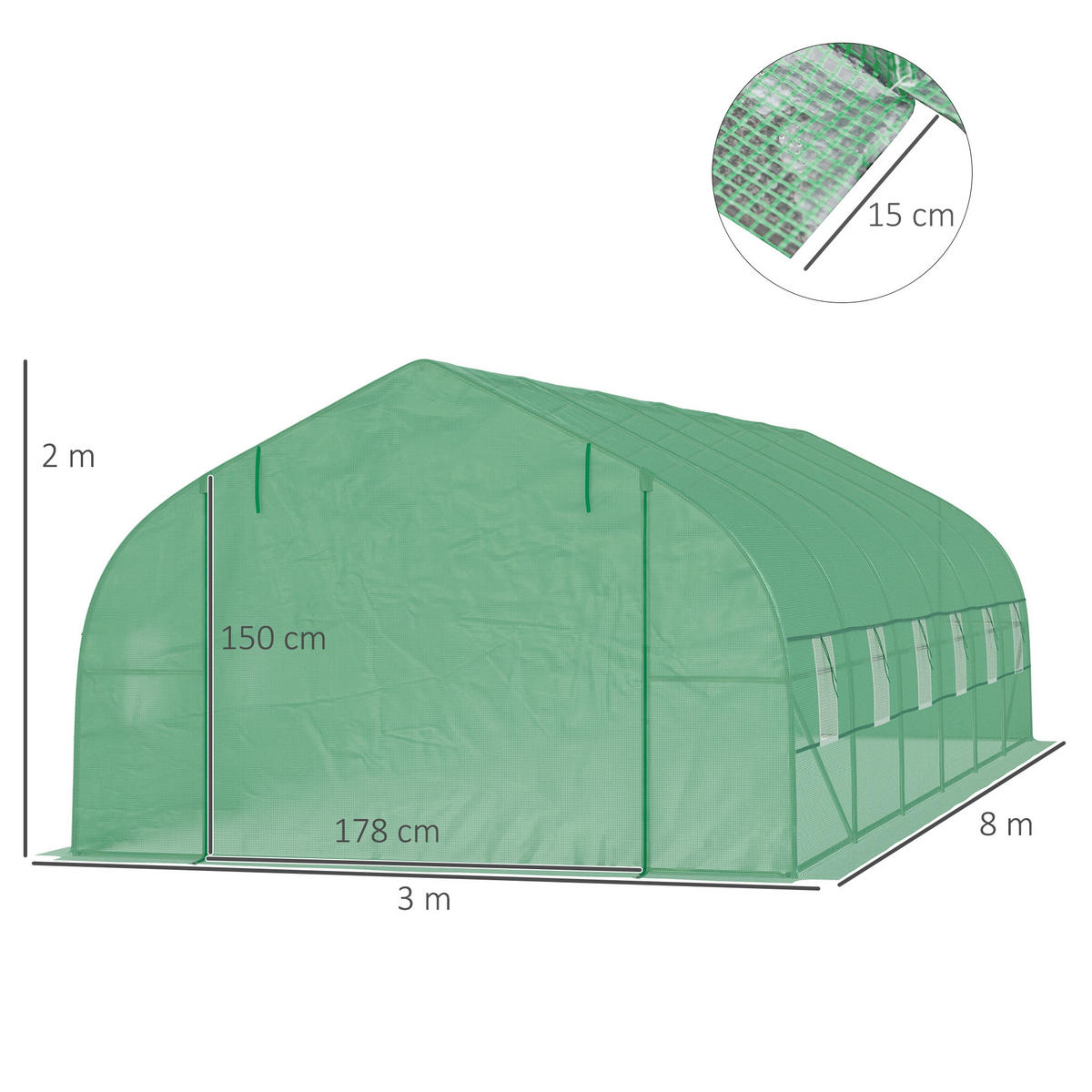 GEWÄCHSHAUS DE-11943 24 m² & 12 Fenster Grün - Grün, Kunststoff (3/2/8cm) - ComfortXL