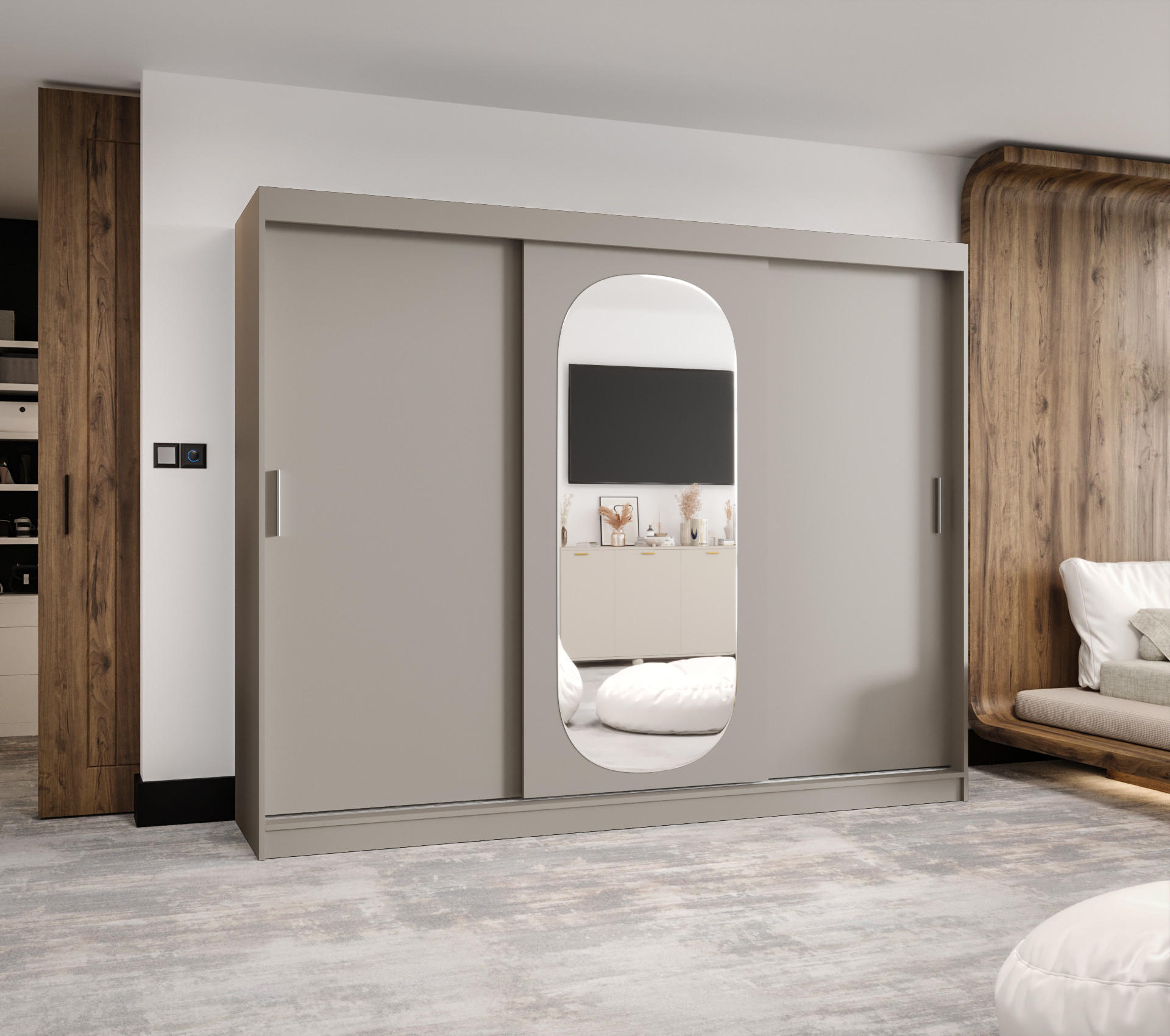 SCHWEBETÜRENSCHRANK 200/250/62 3-türig - Kaschmir/Silberfarben, Holz (250/200/62cm) - MÖBEL KRYSPOL