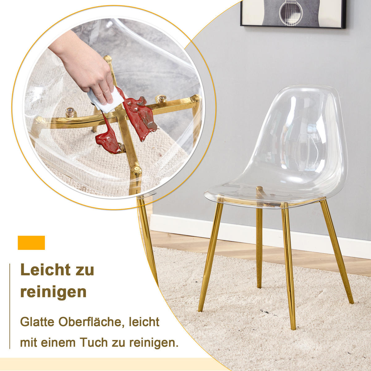 STUHL-SET DE-36594 4 Stück mit transparenter Sitzschale Gold - Goldfarben, Metall (45.7/83/44cm) - ComfortXL