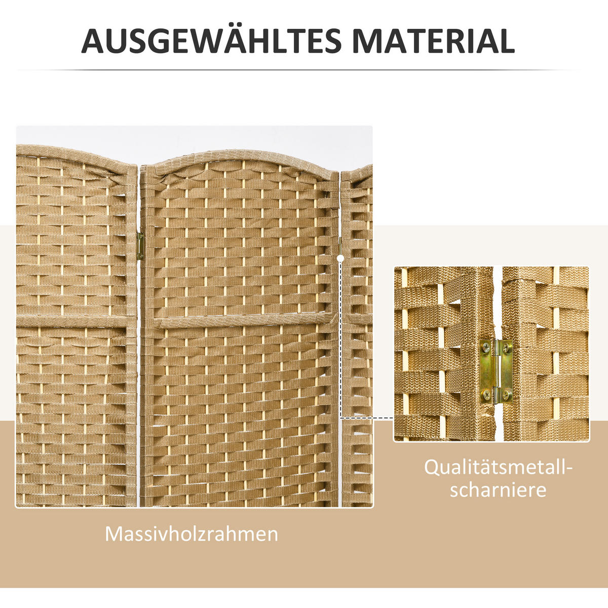 PARAVENT 4-teilig 160 x 170 cm Raumteiler Trennwand aus Kiefernholz Natur - Naturfarben, Holz (1.6/170/160cm) - HOMCOM