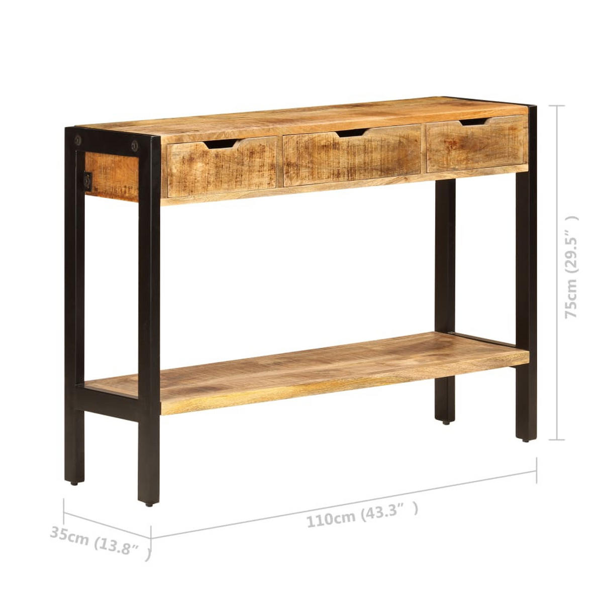 SIDEBOARD Mit 3 Schubladen 110/35/75 Cm Massivholz Mango - Braun, Holz (35/75/110cm) - vidaXL