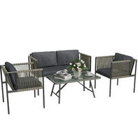 BALKONMÖBEL-SET 116/65/68 cm mit Tisch, Kissen und Glasplatte, Polyrattan, Grau - Grau, Naturmaterialen - Redom