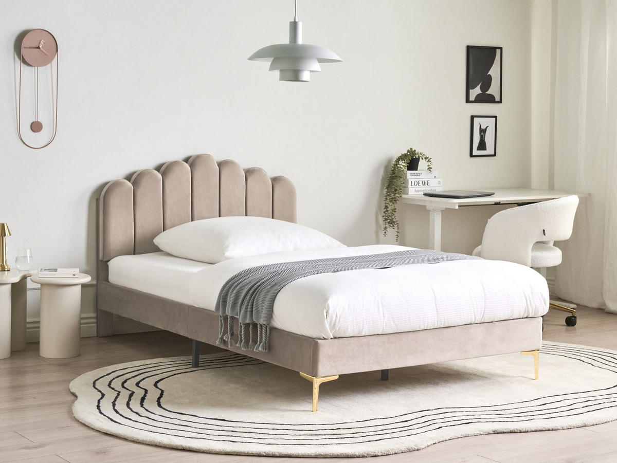 BETT mit Lattenrost 120/200 Samtstoff Taupe Sauvian - Taupe, Textil (120/200cm) - Beliani