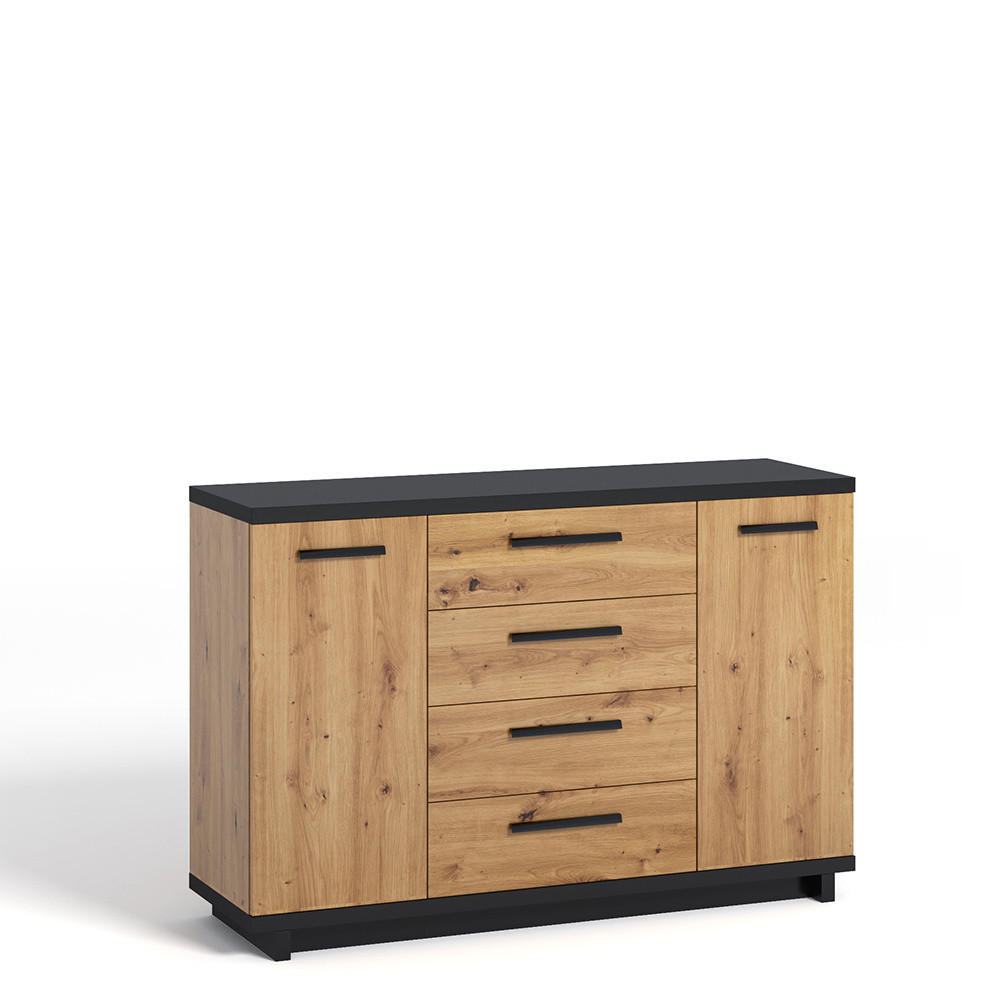 Ravio Sideboard Eiche Artisan, Schwarz 135x90x40 cm