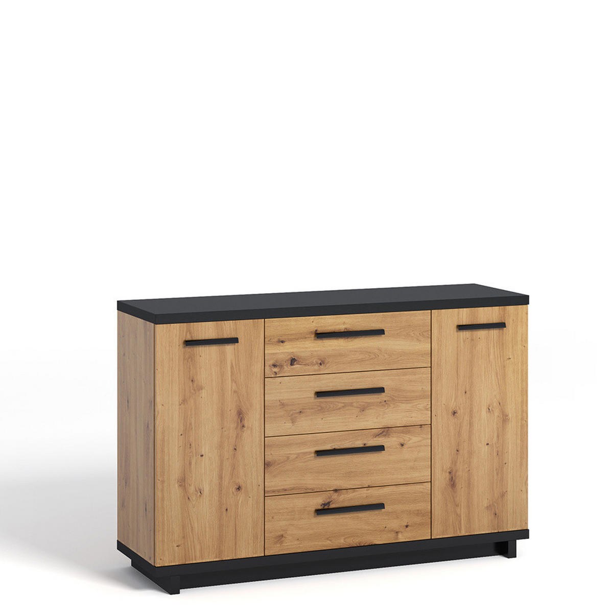 SIDEBOARD Zonda 135/90/40 mit Schubladen und Türen - Schwarz/Eiche Artisan, Holzwerkstoff/Kunststoff (135/90/40cm) - Ravio