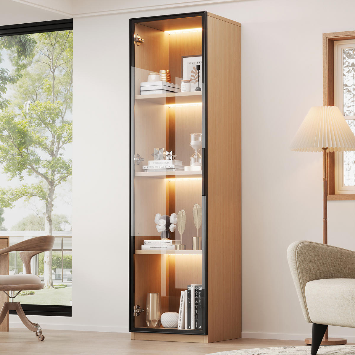 VITRINE 40/40/165 cm aus MDF mit LED-Beleuchtung und Sanftschluss-Scharnieren Eichefarben - Eichefarben, Holzwerkstoff (40/165/40cm) - Modenvie