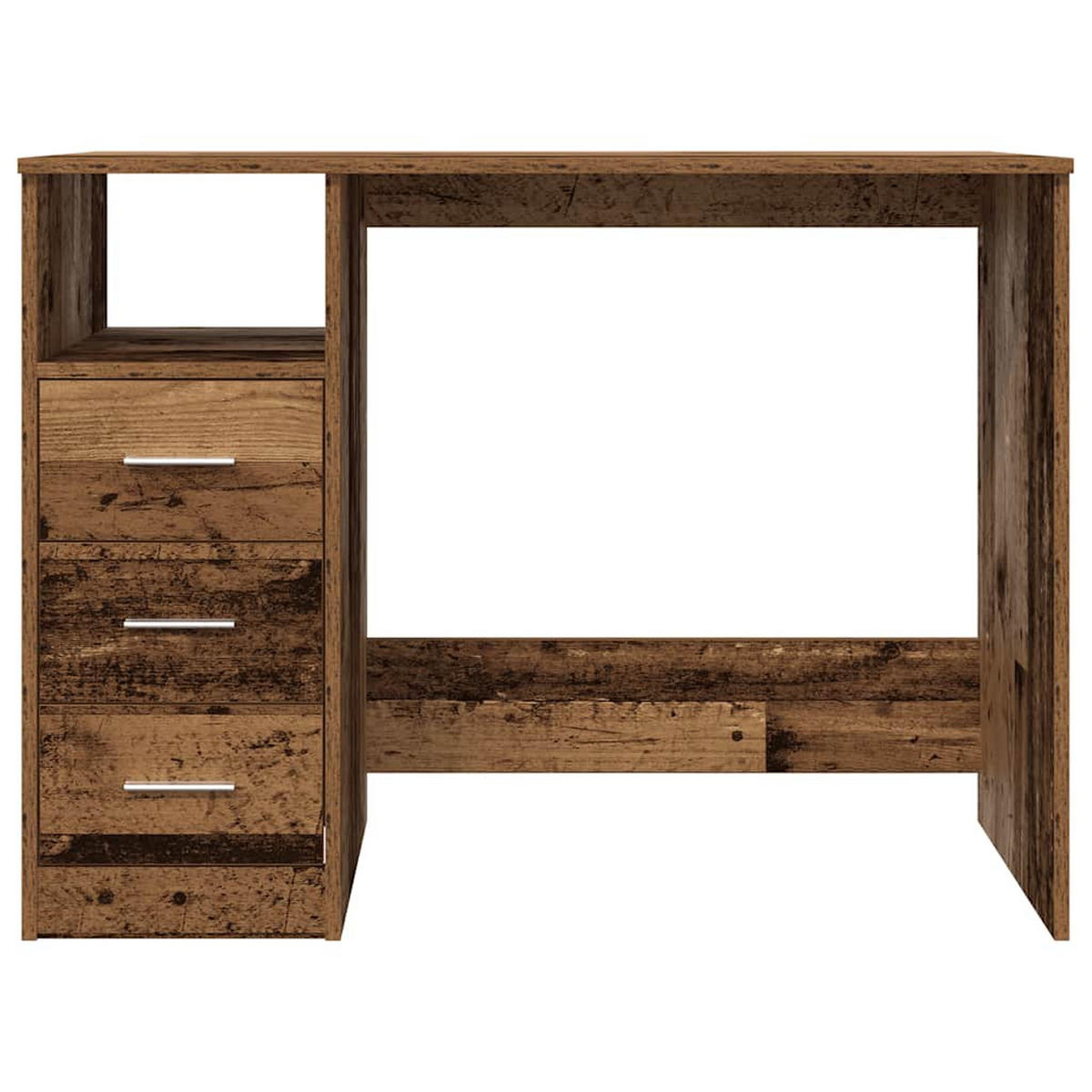 SCHREIBTISCH Modern mit 3 Schubladen 102/76/50 cm aus Holzwerkstoff Altholz-Optik Dekor - Graubraun, Holz (76/102/50cm) - vidaXL