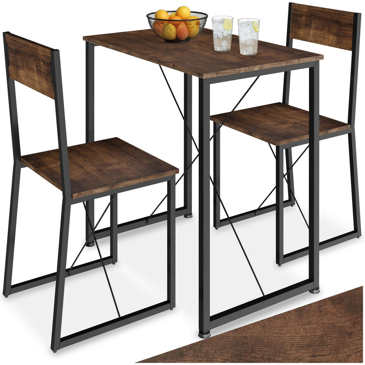 SITZGRUPPE Margate, mit höhenverstellbaren Kunststofffüßen, Industrial Holz dunkel, rustikal - Rostfarben, Holzwerkstoff (80/90/138cm) - tectake