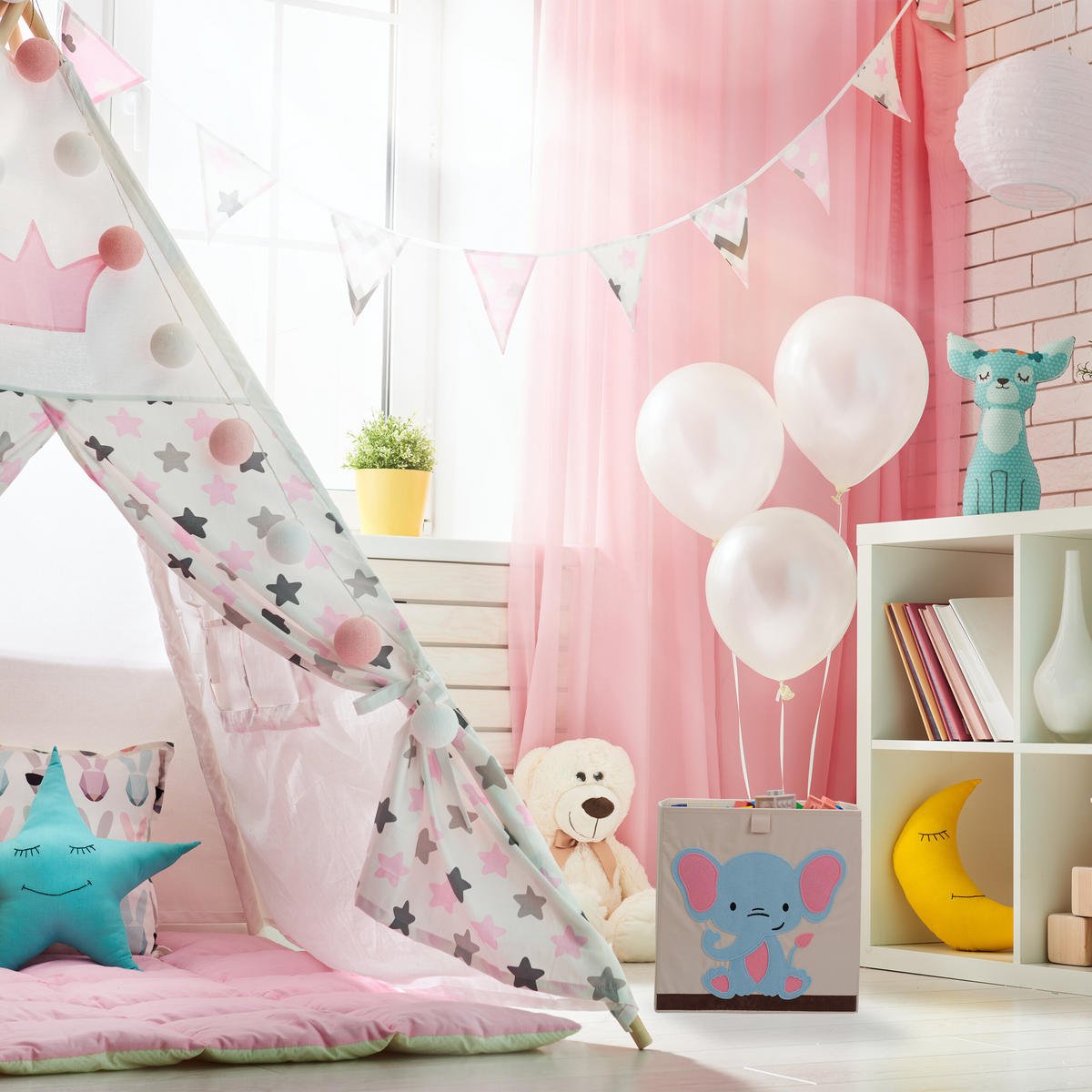 BOX Béžová Modrá skládací - krémová, textil/vlnitá lepenka (33/33cm) - Relaxdays