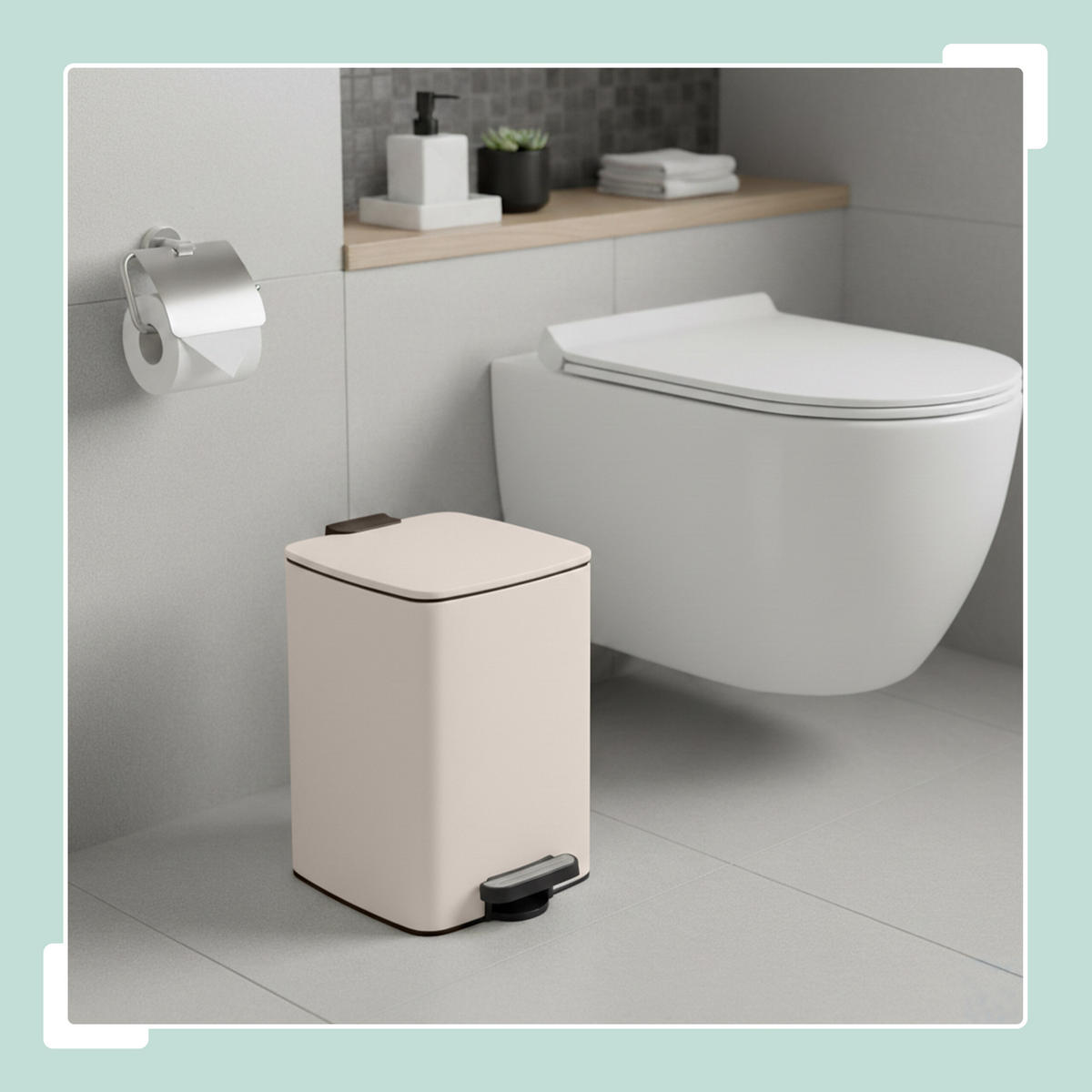 MÜLLEIMER - Beige, Kunststoff/Metall (29/40/34cm) - Relaxdays