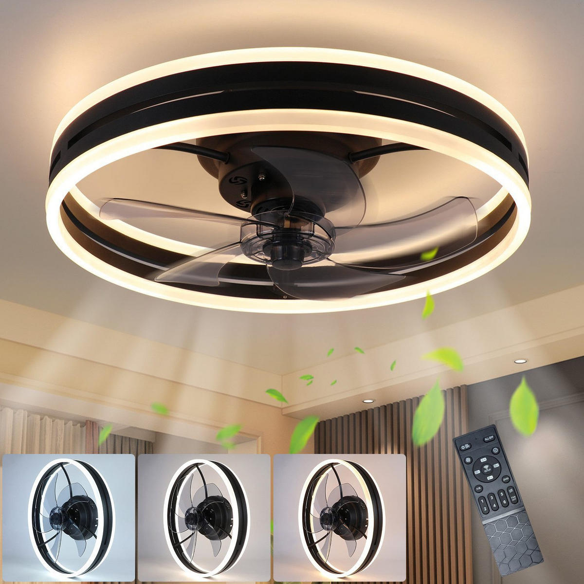 DECKENVENTILATOR Erickson II 50/50/8cm - Schwarz, Kunststoff (50/50/8cm) - Nettlife