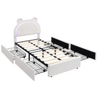 STAURAUMBETT 90/200 cm mit Bären-Kopfteil und 4 Schubladen, DE-41734, in Beige - Beige, Holzwerkstoff (90/200cm) - ComfortXL