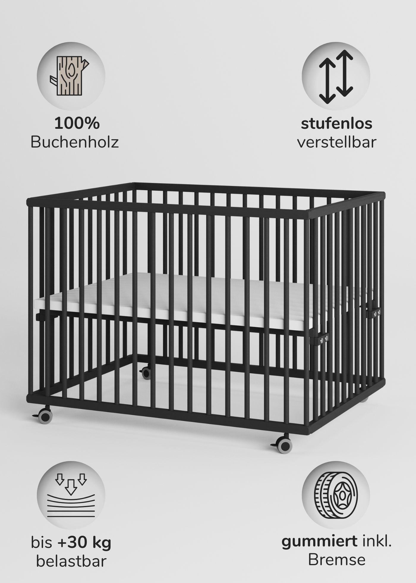 LAUFGITTER 75x100 cm - Black Edition - Premium Kollektion - Schwarz, Holz (100/74/75cm) - Sämann – make a difference.