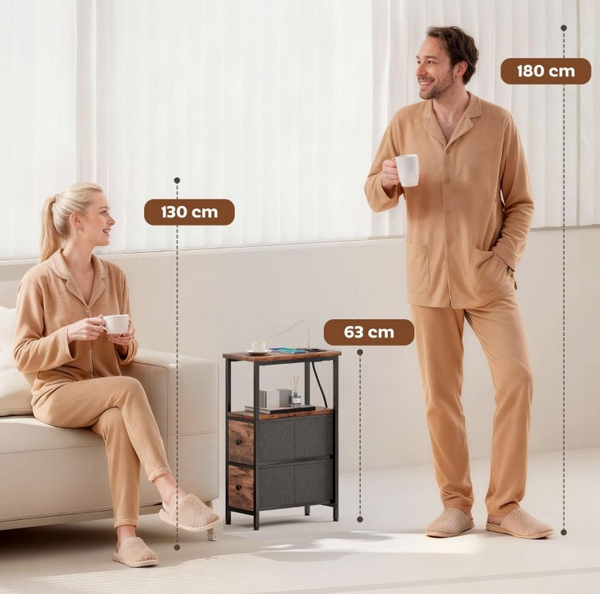 BEISTELLTISCH Rustikalbraun aus Holz mit Ladestation - Braun, Holz (40/20/63cm) - OKMYHOME