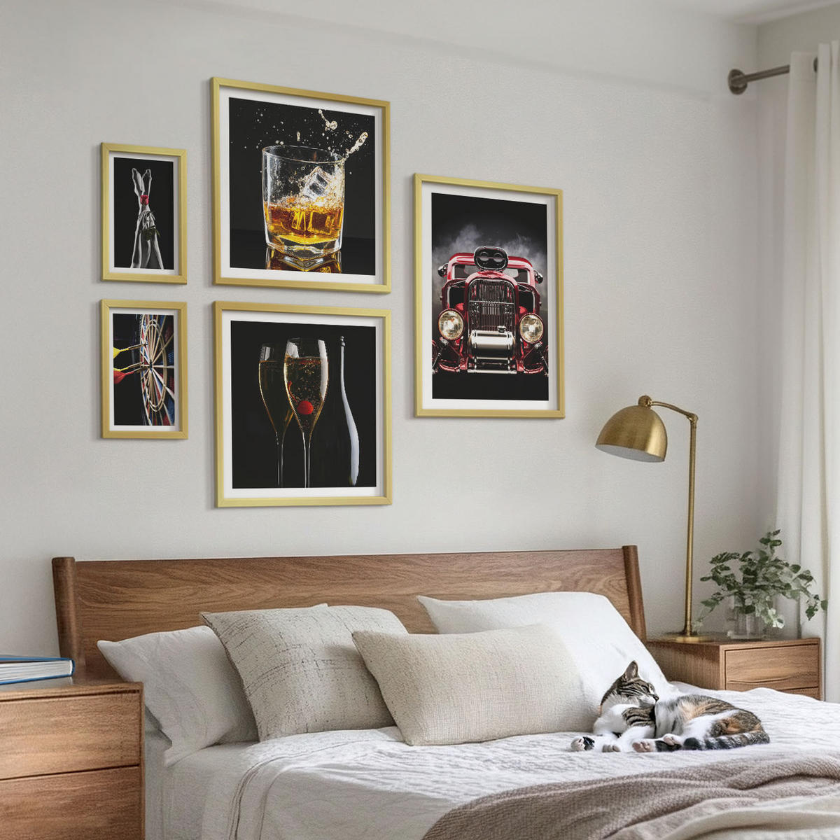 BILDER SET 5er Set - 50x50 cm & 20x30 cm & 40x60 cm Goldrahmen - Frauenbeine Rosenwagen Wein - Goldfarben, Kunststoff (40/60cm) - TULUP