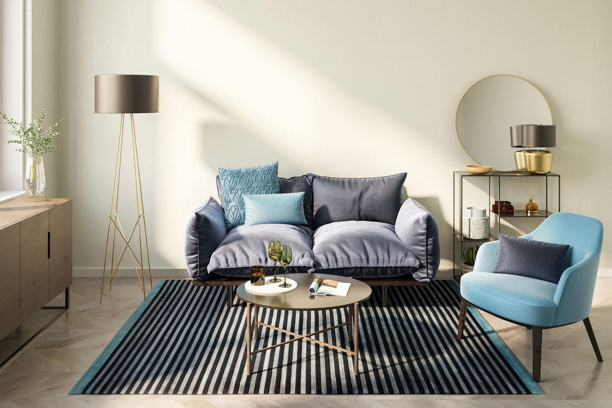HANDWEBTEPPICH Miami 190x290 cm - Blau, Textil (190/290cm) - THEKO
