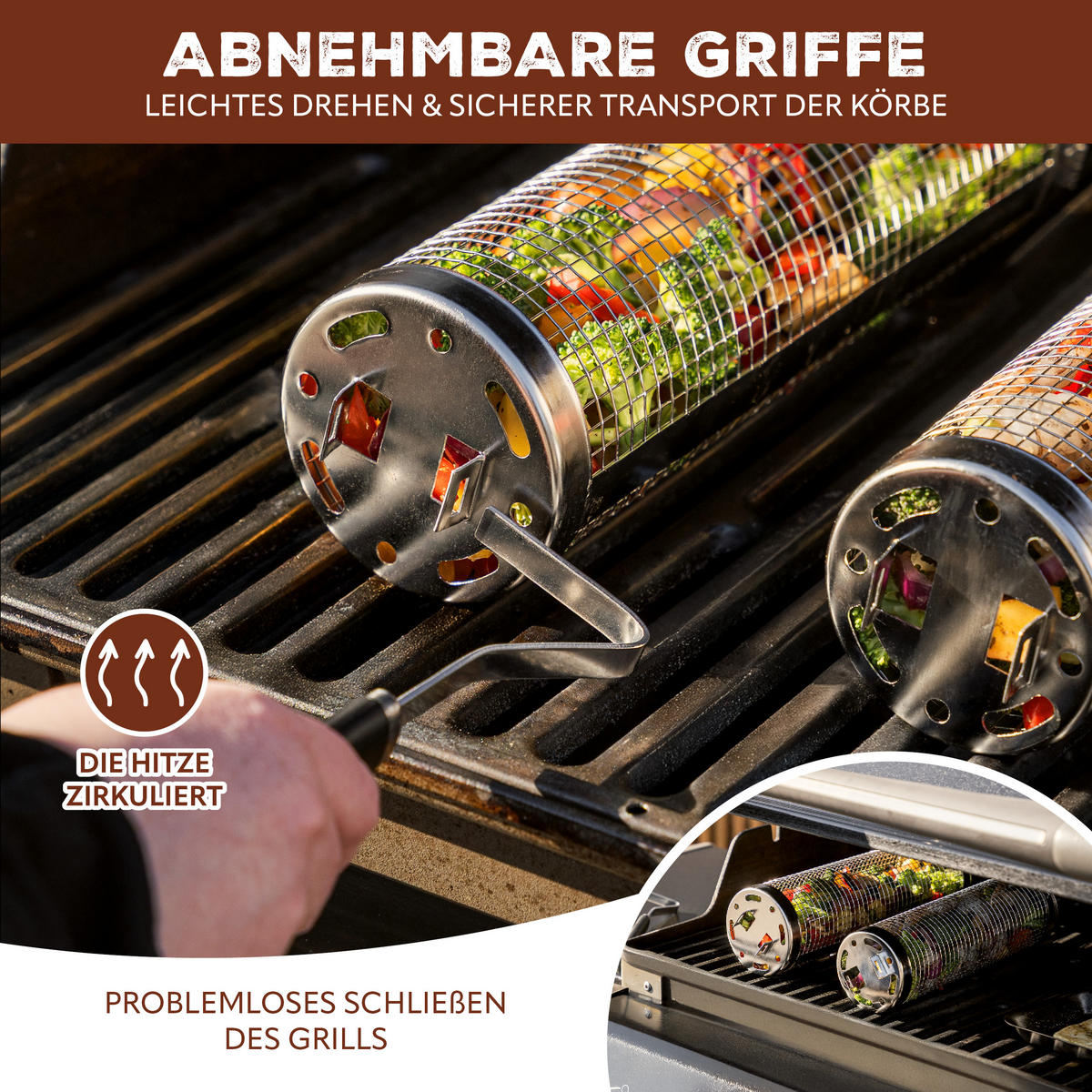 GRILLKORB, rund Edelstahl matt - Silberfarben, Metall (46/8.5/8.5cm) - eluno