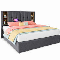 POLSTERBETT 180/200 mit Bettkasten, kabellosem Laden, USB, Type-C und Stauraum in Grau - Grau, Holzwerkstoff/Textil (180/200cm) - EVRYAE