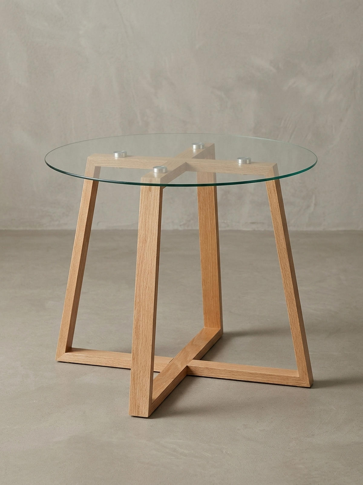 COUCHTISCH Eiche massiv mit Glasplatte, modernes Design, überkreuztes Gestell - Braun, Glas/Eichenholz (58/58/47cm) - KADIMA DESIGN