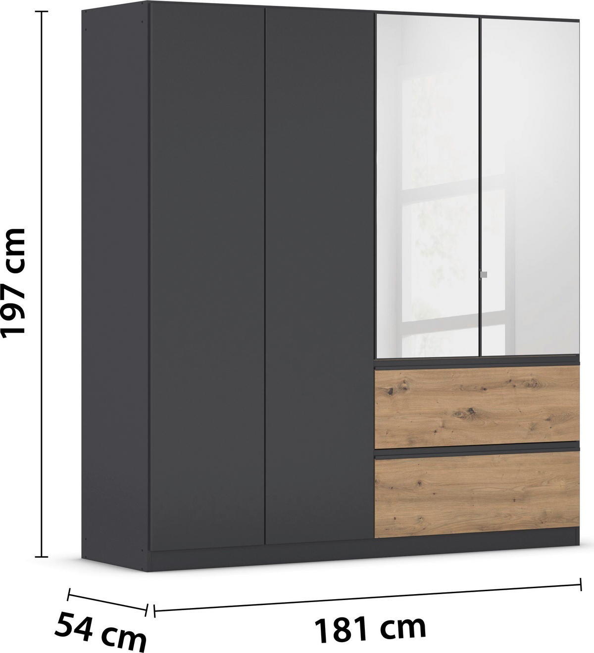 JUGENDZIMMER Joel in Grau Metallic und Artisan Eiche 4 teilig – mit 4trg Kleiderschrank, 140er Bett, Nachttisch und Kommode - Grau, Holzwerkstoff (80/200/120cm)