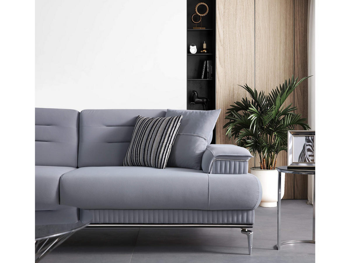 SOFA Toledo 2-Sitzer Samtstoff Hellgrau - Hellgrau, Textil/Metall (190/88/103cm)