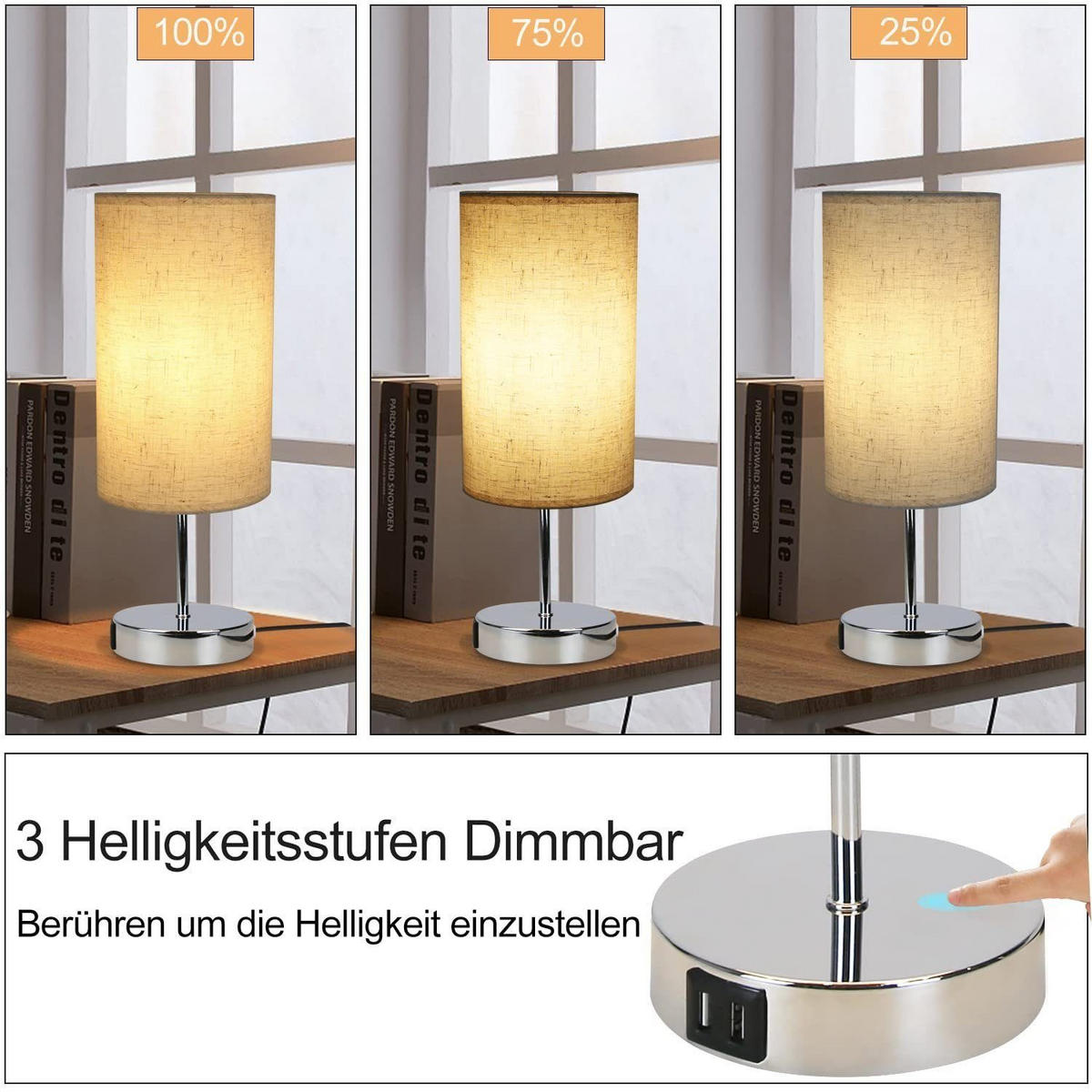 TISCHLEUCHTE Zenit 14/14/37 cm - Silberfarben, Textil (14/14/37cm) - Nettlife