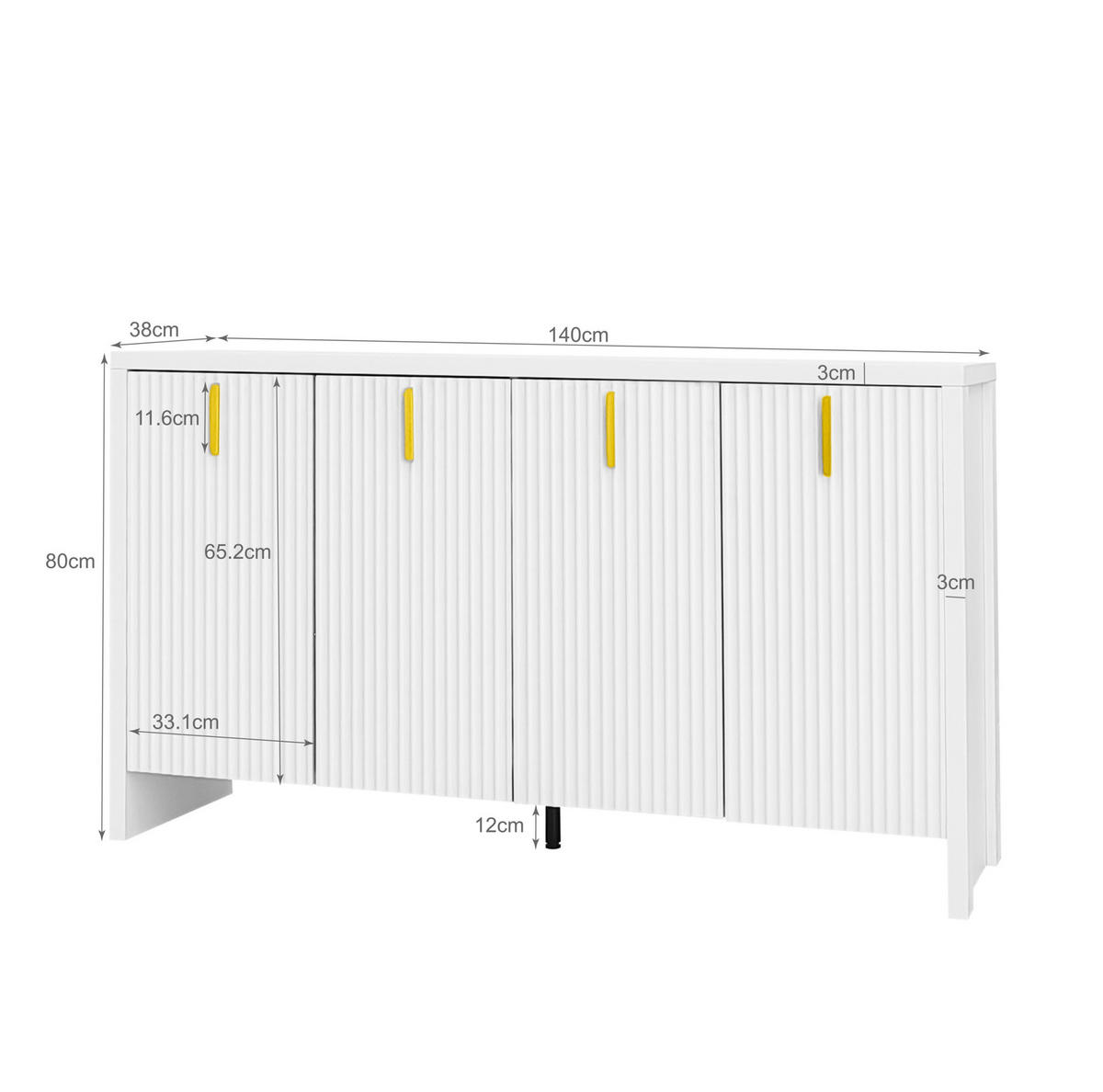 KOMMODE aus Spanplatte 140x38x80cm in Weiß mit 4 Türen - Weiß, Holzwerkstoff (140/80/38cm) - Modfu
