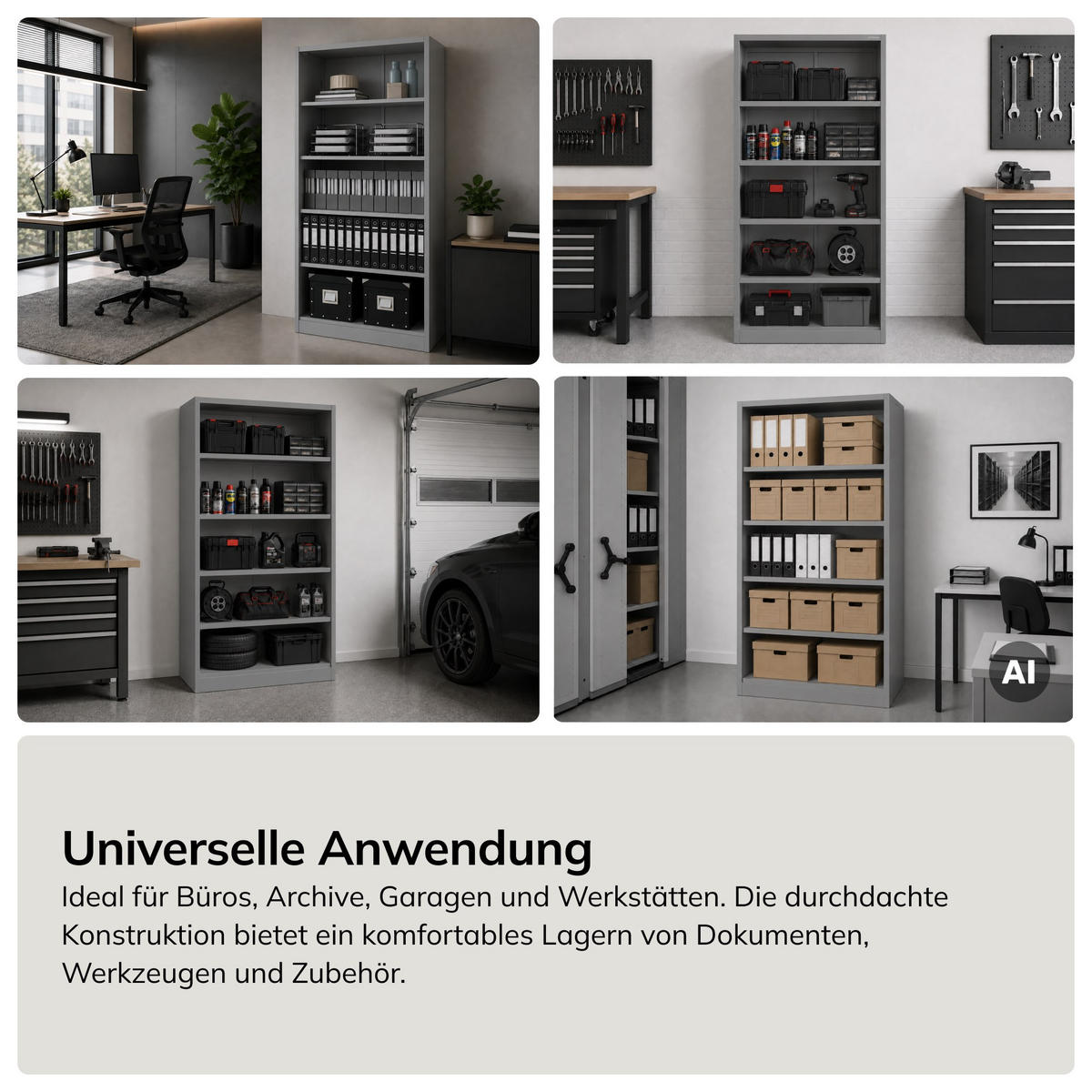 BÜRO-REGAL aus Metall RUFUS 195 × 90 × 45 cm - Grau, Metall (90/195/45cm) - Jan Nowak
