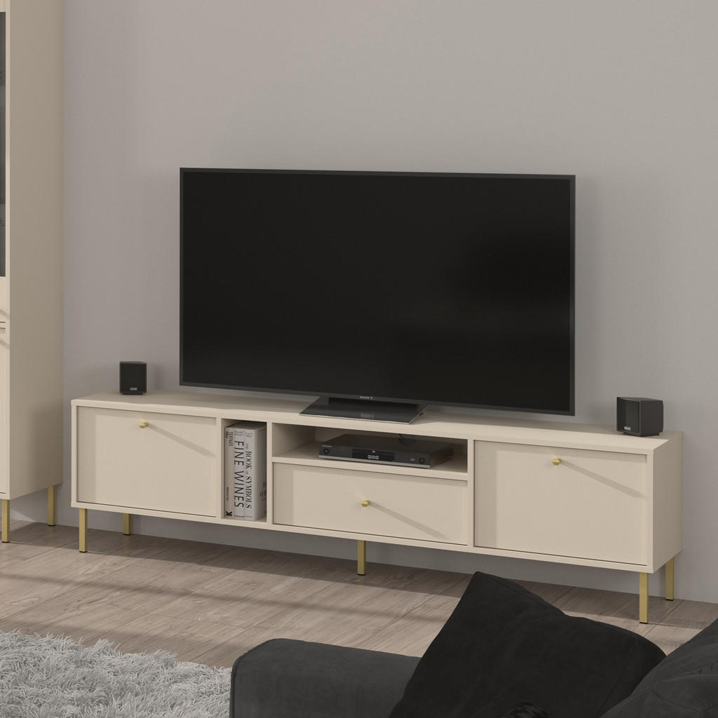 Thumbnail - Masseno Lowboard, Beige, Holzwerkstoff, 1 Schubladen, 180x50x40.8 cm, Wohnzimmer, Wohnwände, Lowboards, Lowboards stehen...