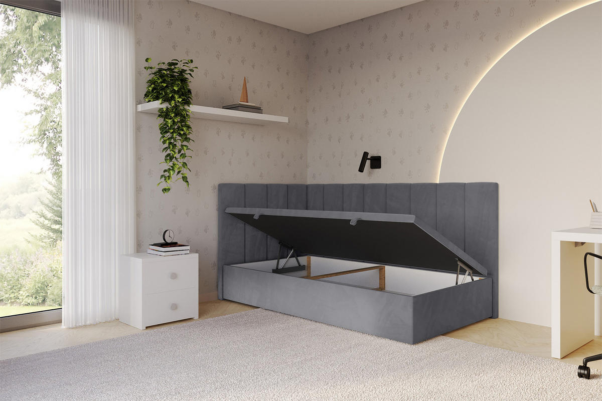 EINZELBETT Jugendbett mit Bettkasten Rechts, ohne Matratze - LOVY 80x200 Dunkelgrau - Dunkelgrau, Holzwerkstoff/Textil (80/200cm) - ALTDECOR