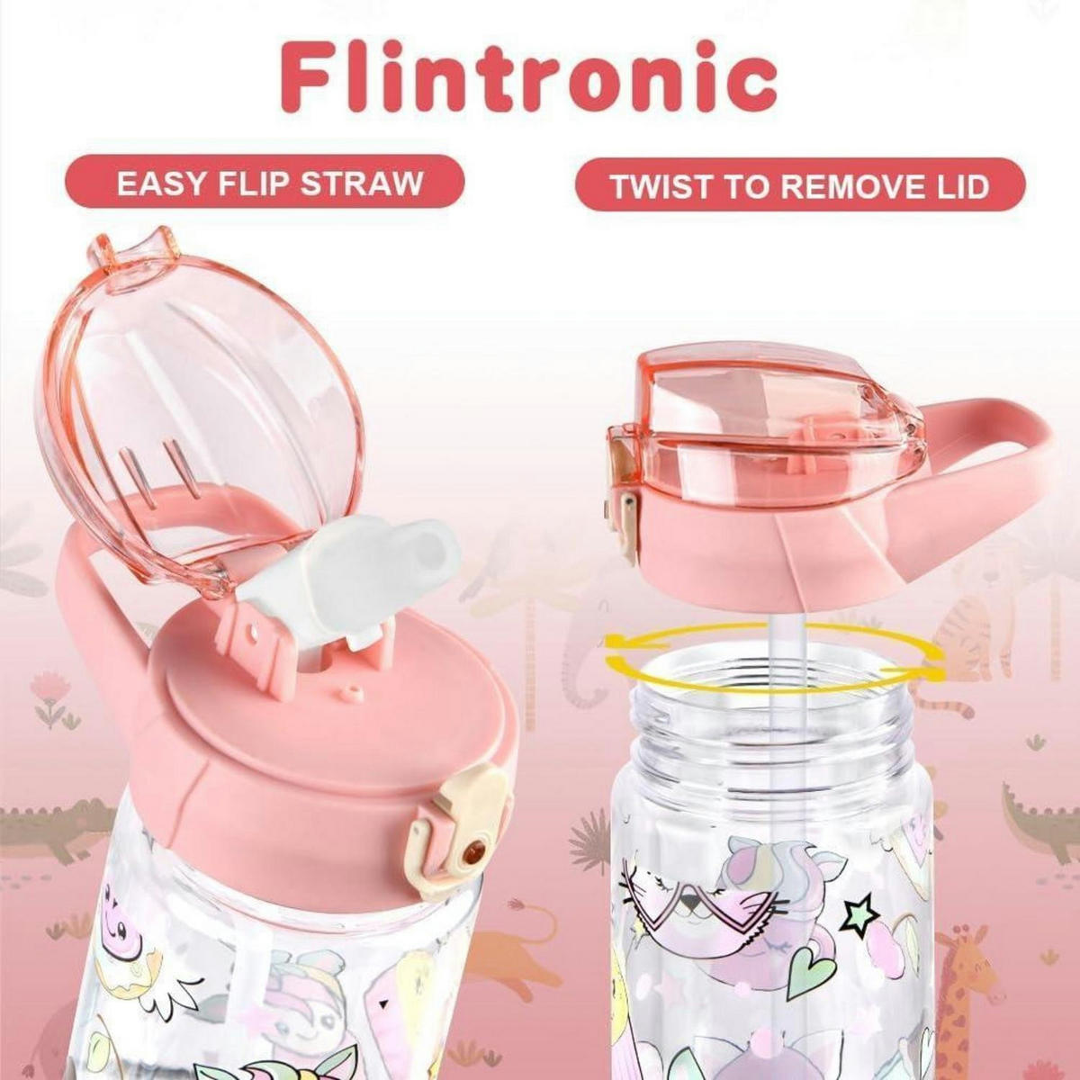 KINDER-TRINKFLASCHE mit Strohhalm 500 ml Rosa - Rosa, Kunststoff (19/19cm)