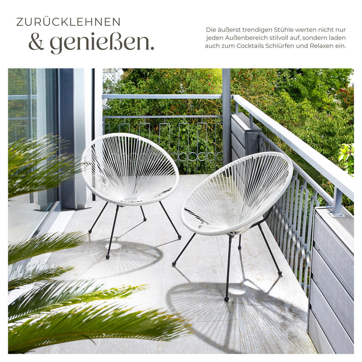 GARTENSTUHL 2er Set Santana, Belastbarkeit 120 kg, 70,5 x 69 x 78 cm, weiß - Schwarz/Weiß, Metall (70.5/78/69cm) - tectake