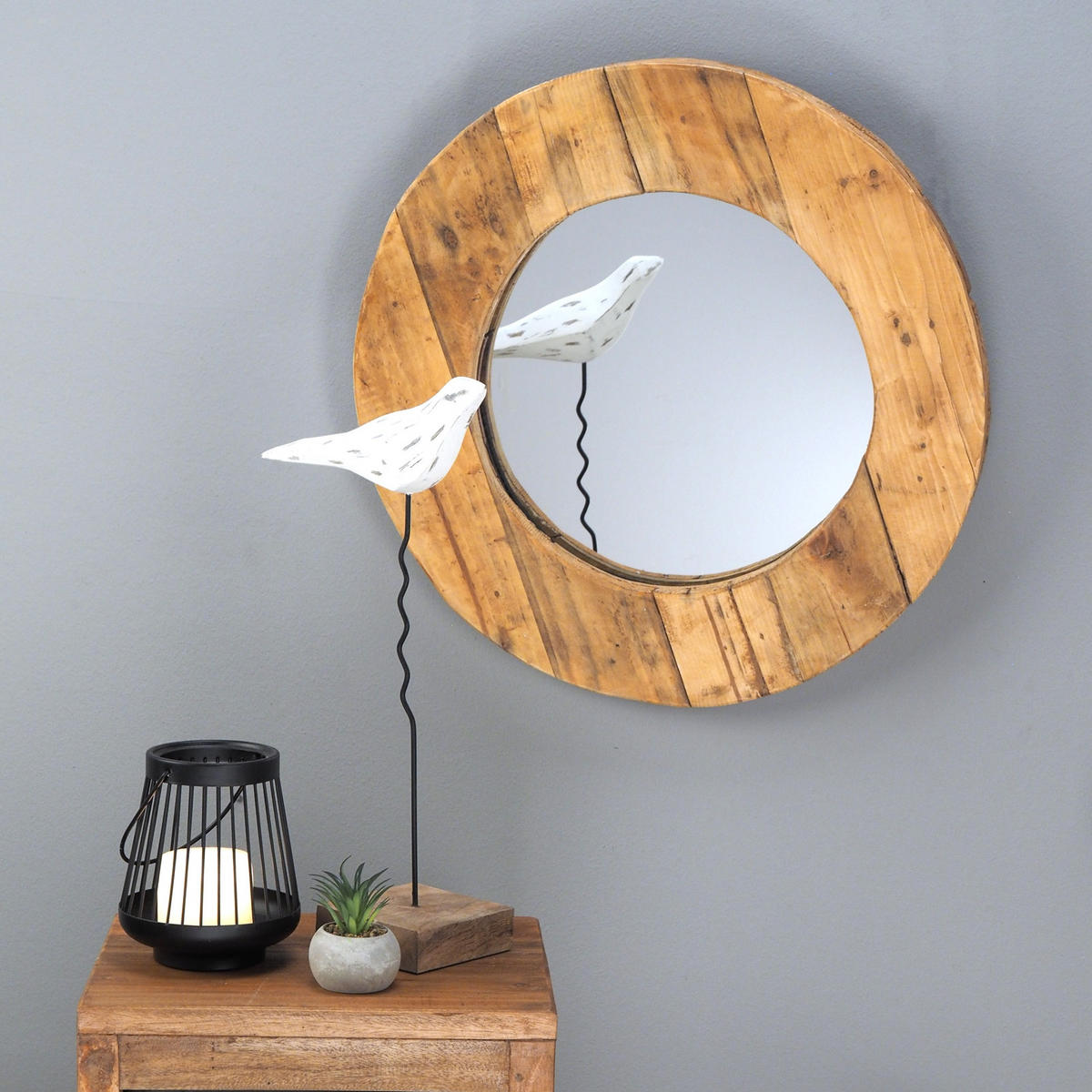 WANDSPIEGEL RONDO 50 cm, Massivholz, rund naturfarben - Naturfarben, Holz (50/50/4cm) - CREEDWOOD