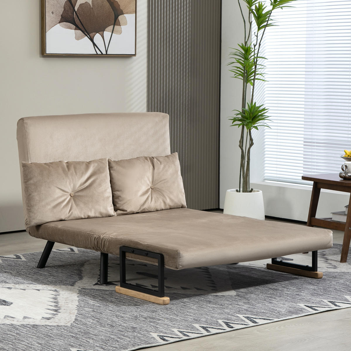 SCHLAFSOFA, Klappbett mit Bettfunktion, Verstellbarer Rückenlehne für Wohnzimmer - Hellbraun/Schwarz, Holz/Textil (73/81/102cm) - HOMCOM