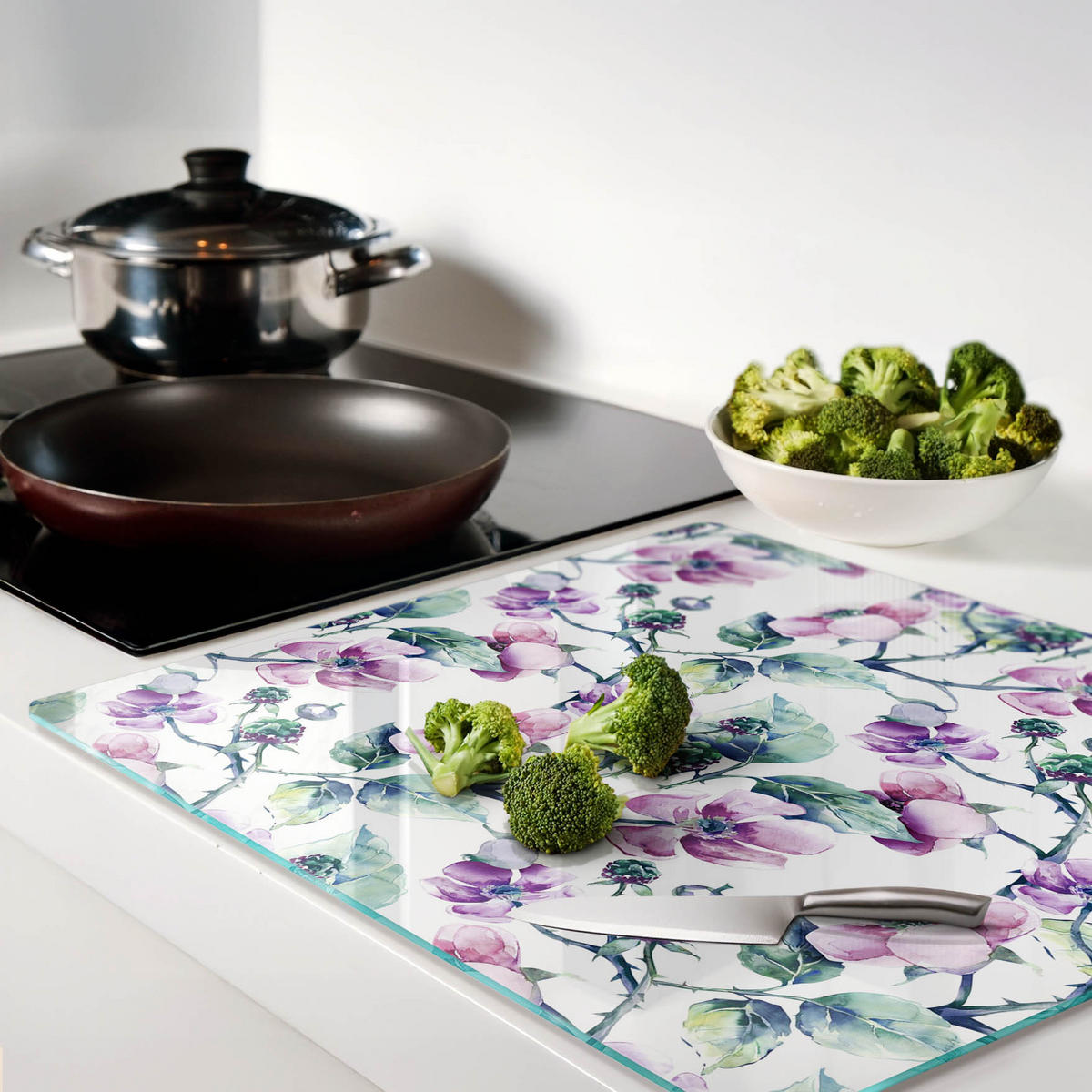 GLASPLATTE 60x52 cm Brombeerblüten - Lila, Glas (60/0.4/52cm) - TULUP